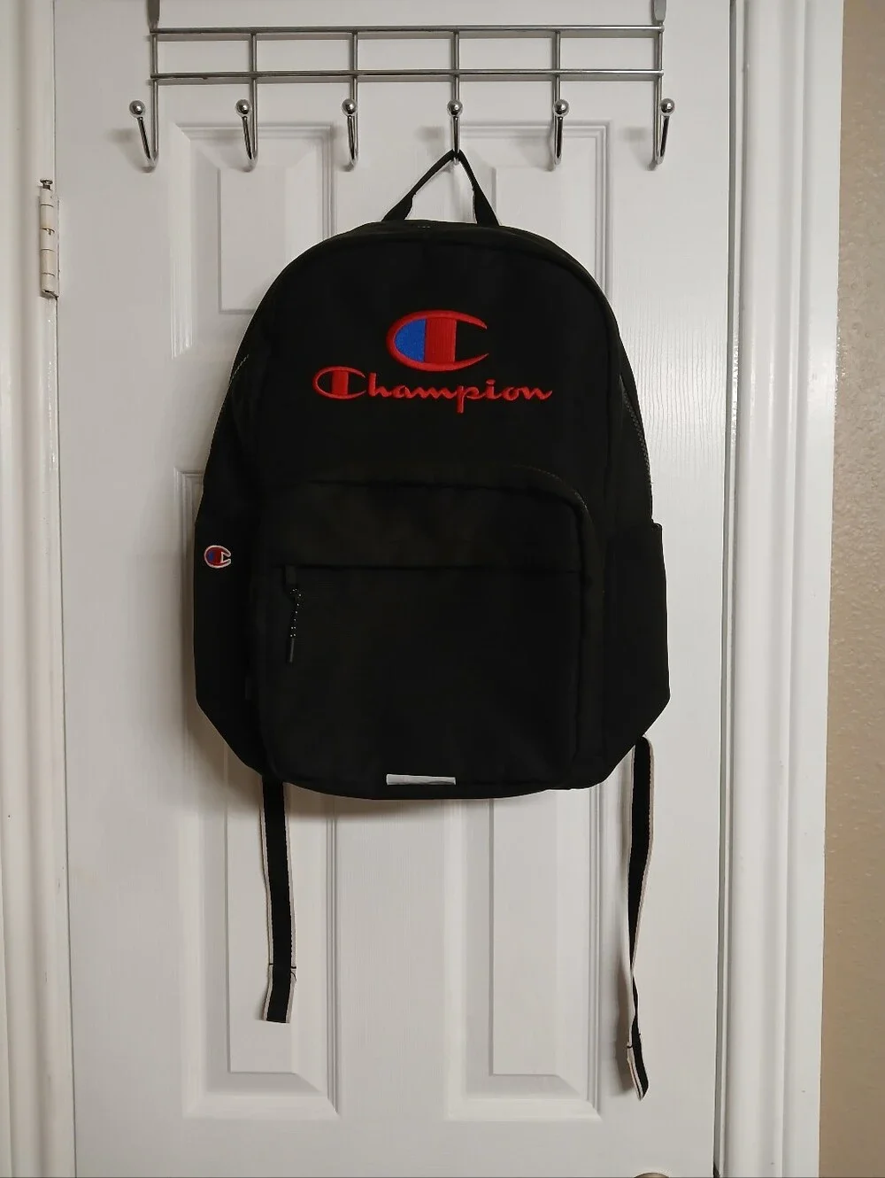 Champion Black Backpack with Red & Blue Logo Patch
